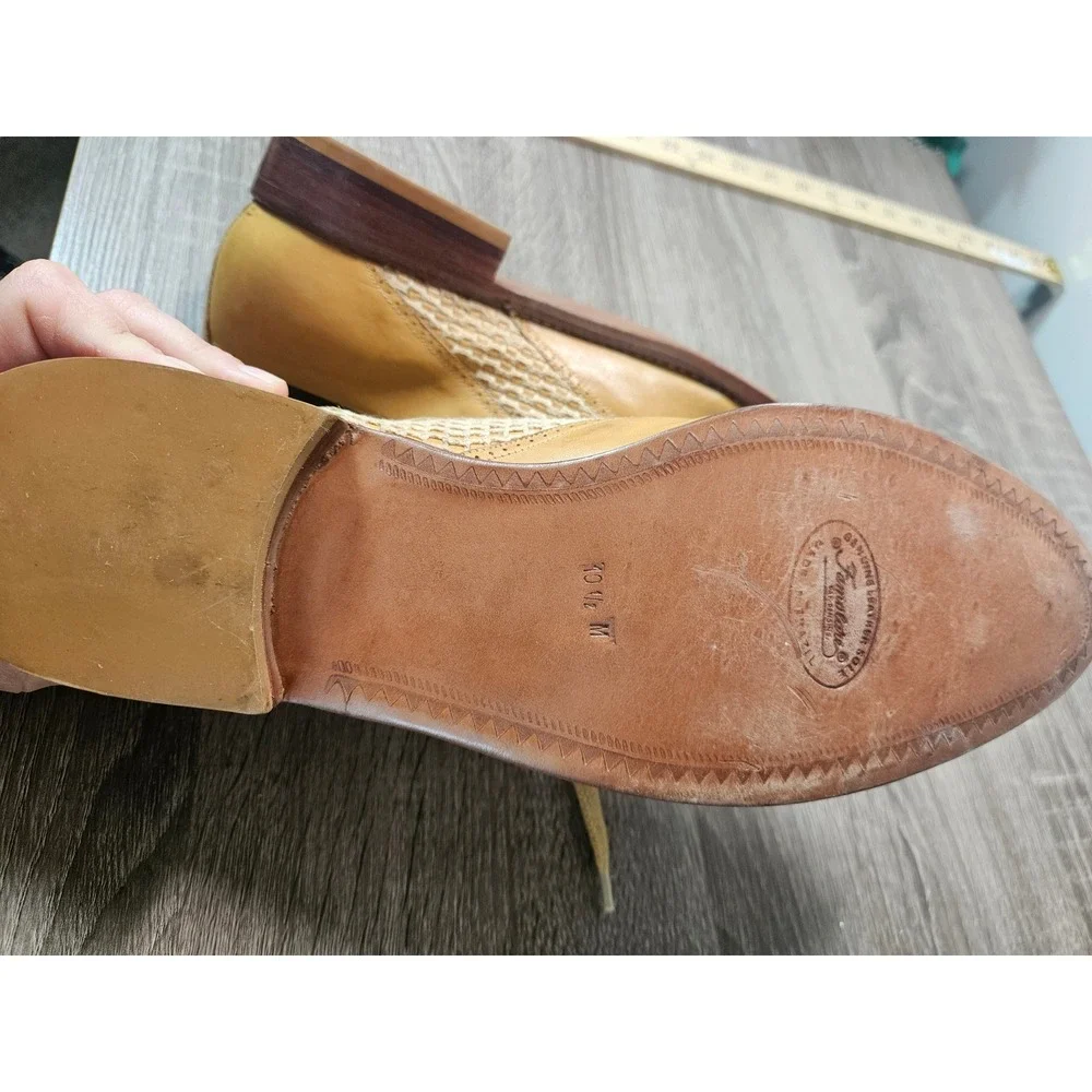 Vintage Famolare Piper Tan Leather Woven Wingtip Oxfords Mens 10.5 M Brazil